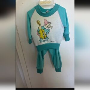 Vintage Snow White Happy DWARF Sweatshirt and Pants Set RARE 0-3 mos